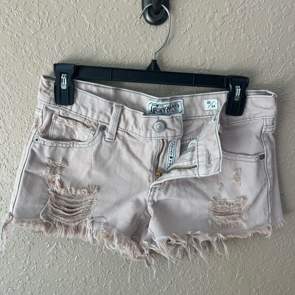 Womens Lucky Brand Blush Pink Distressed Cutoff Denim Shorts Sz 00/24 EUC